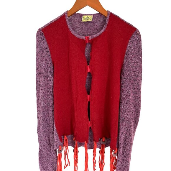 Vintage Red & Purple Knit Cardigan Fairy Lace Whimsical Bohemian Sheer - Picture 3 of 16